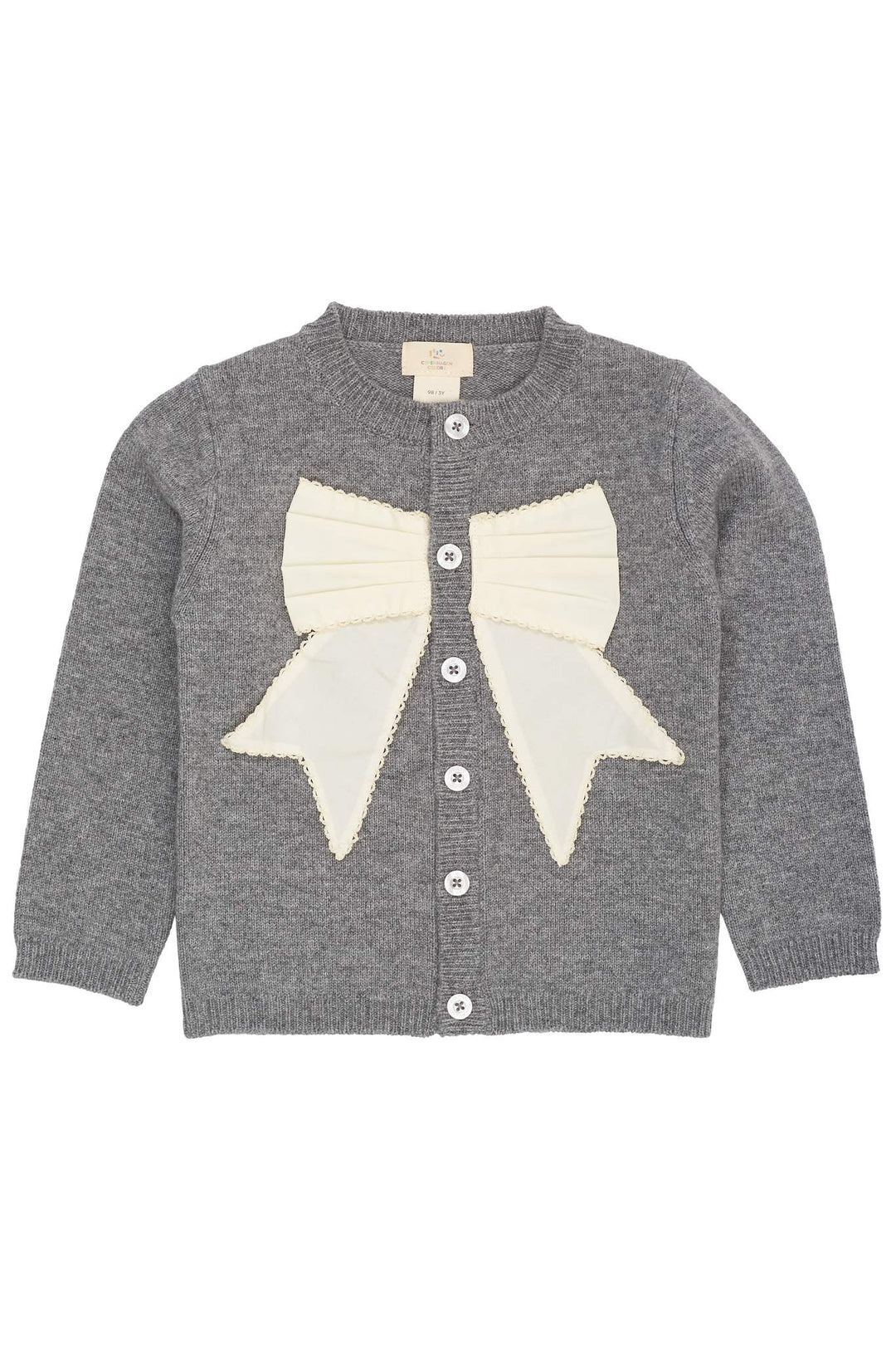CASHMERE CARDIGAN M POPLIN SLØJFE - DK GREY MEL./CREAM COMB.