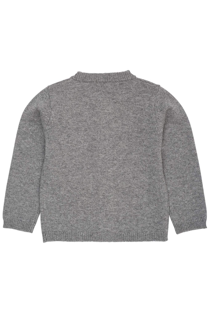 CASHMERE CARDIGAN M POPLIN SLØJFE - DK GREY MEL./CREAM COMB.