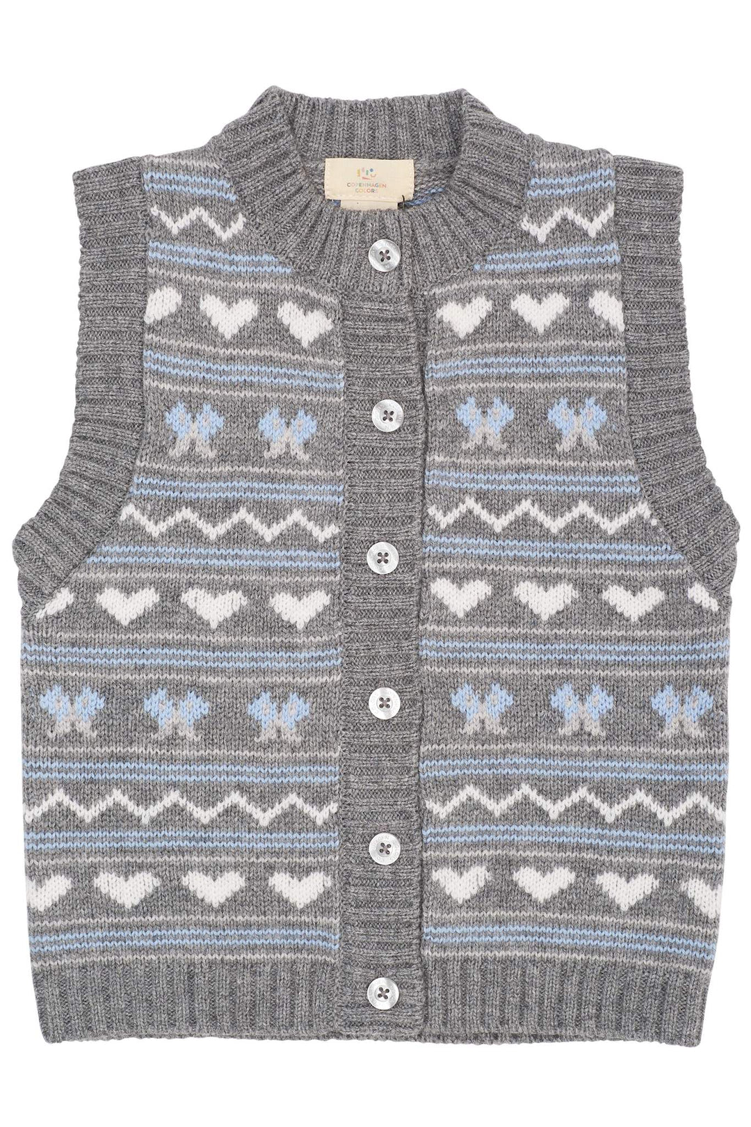 CASHMERE MØNSTERET VEST - DK GREY COMB