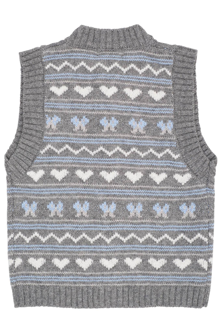CASHMERE MØNSTERET VEST - DK GREY COMB