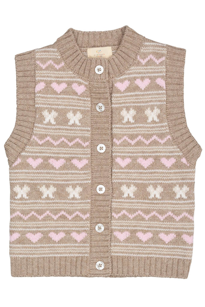 CASHMERE MØNSTERET VEST - SAND COMB.
