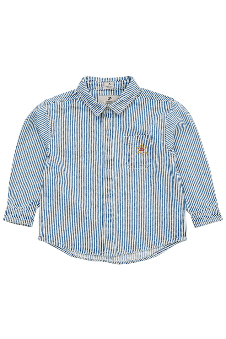 STRIBET TWILL SKJORTE - DENIM BLUE STRIPE