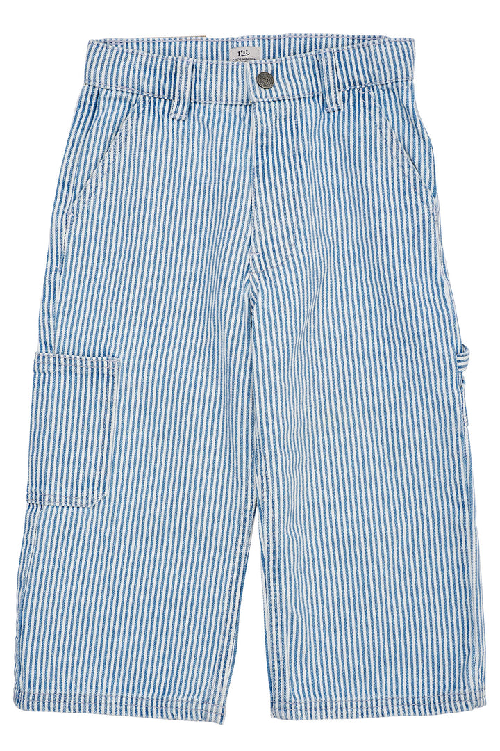 STRIBET DENIM CARGO BUKS M. JUSTERBAR TALJE - DENIM BLUE STRIPE