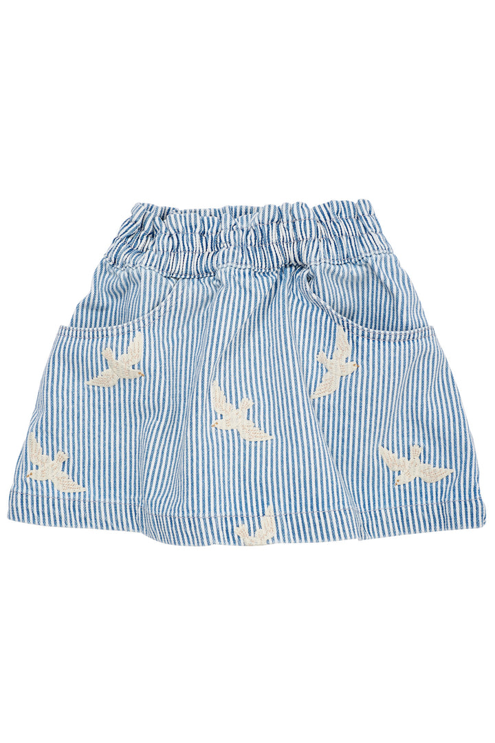 STRIBET DENIM NEDERDEL M BRODERI - DENIM BLUE STRIPE