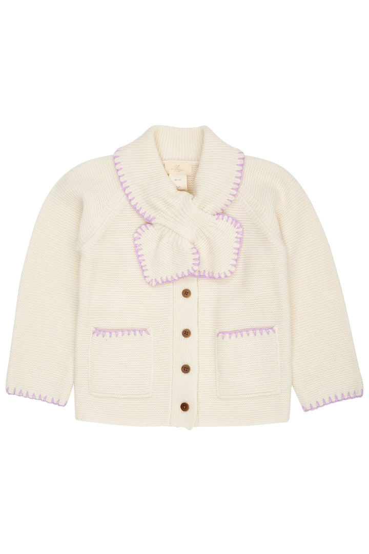LAMMEULDS CARDIGAN M KRAVE - CREAM/LAVENDER COMB