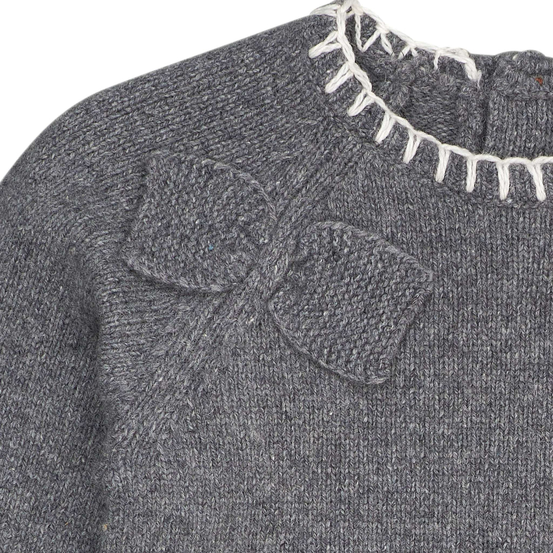 LAMMEULD KJOLE MED SLØJFE - DK GREY/CREAM COMB.