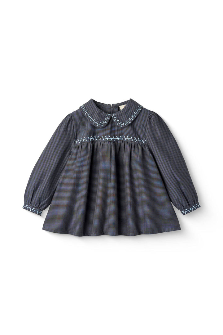 TERNET BLUSE M. KRAVE OG BRODERI - BROWN BLUE CHECK COMB
