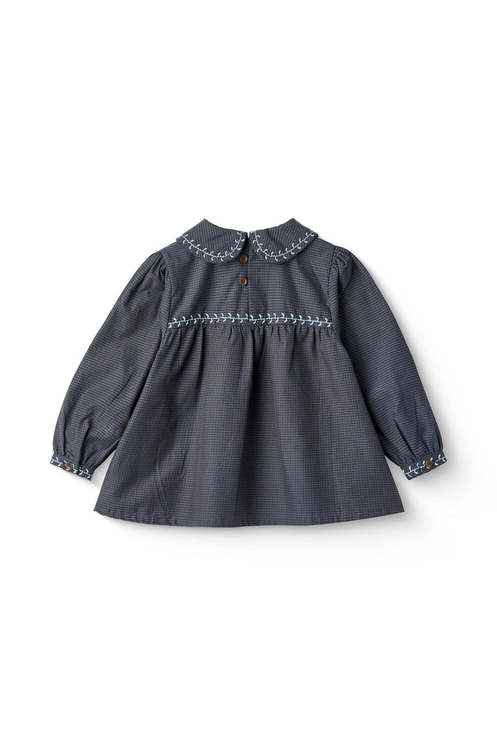 TERNET BLUSE M. KRAVE OG BRODERI - BROWN BLUE CHECK COMB