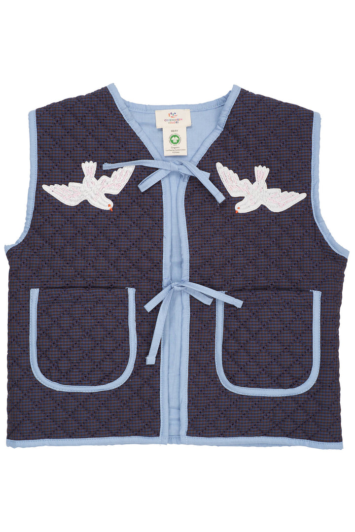 TERNET VEST M. QUILT OG BRODERI - BROWN BLUE CHECK COMB