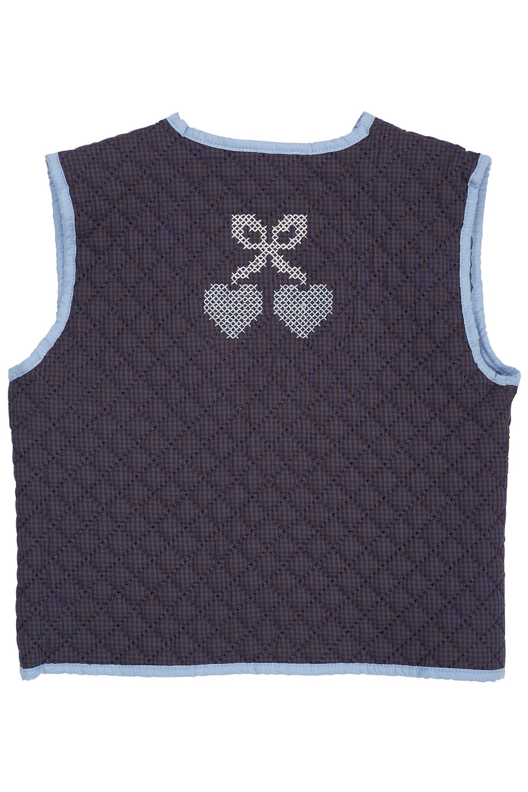 TERNET VEST M. QUILT OG BRODERI - BROWN BLUE CHECK COMB