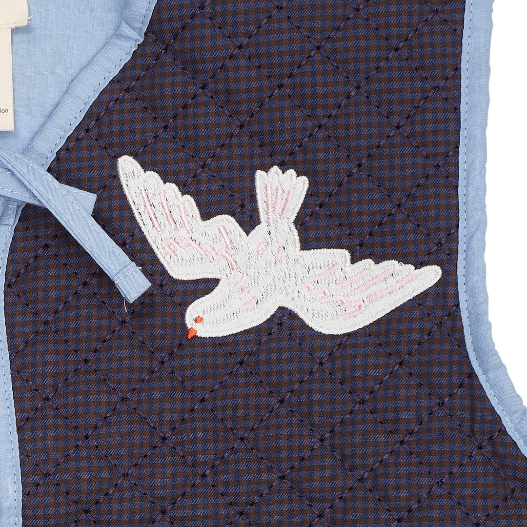 TERNET VEST M. QUILT OG BRODERI - BROWN BLUE CHECK COMB