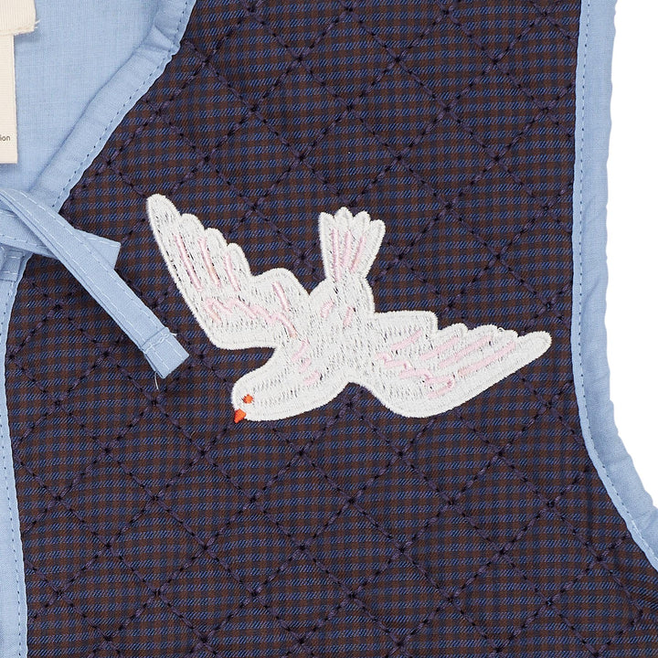 TERNET VEST M. QUILT OG BRODERI - BROWN BLUE CHECK COMB