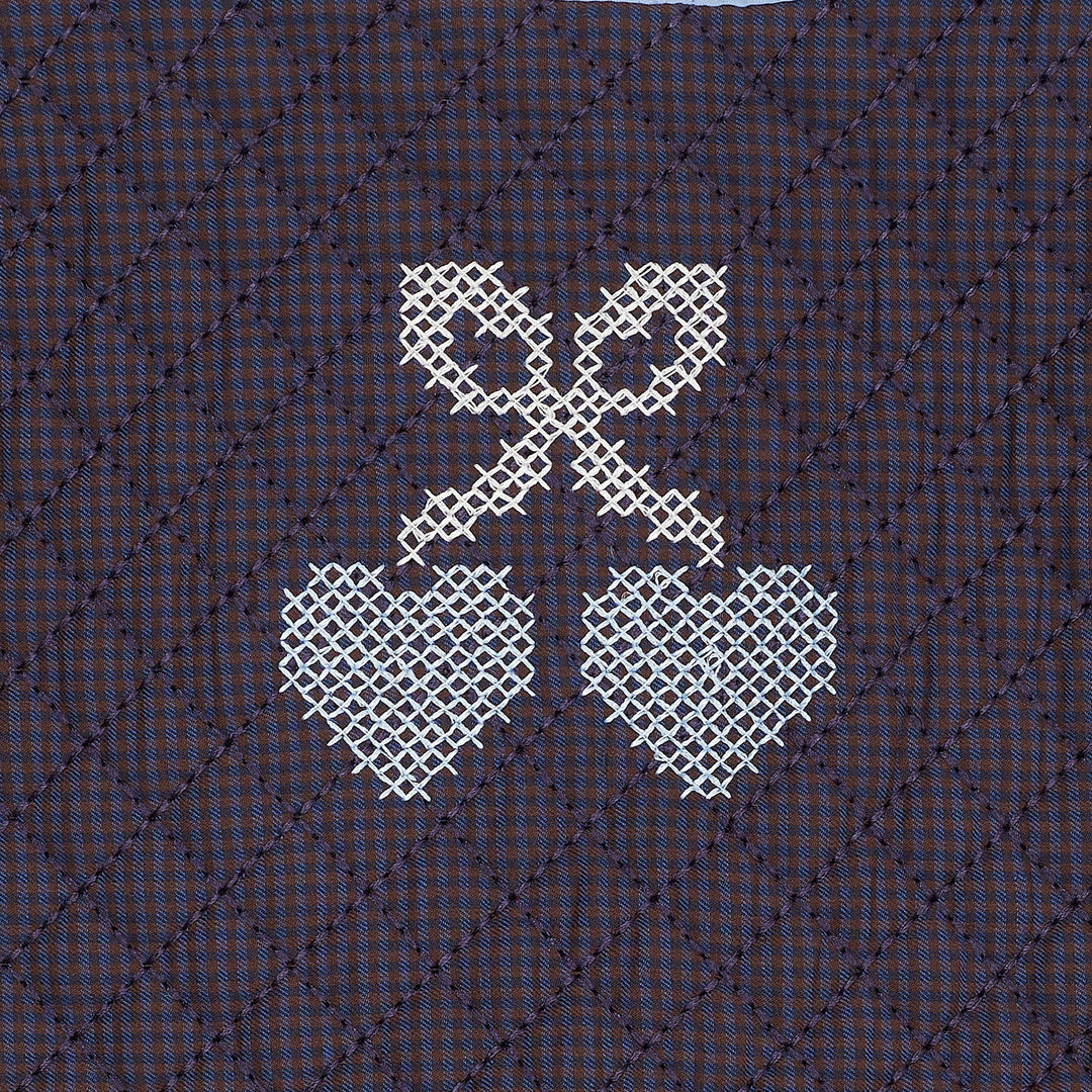 TERNET VEST M. QUILT OG BRODERI - BROWN BLUE CHECK COMB