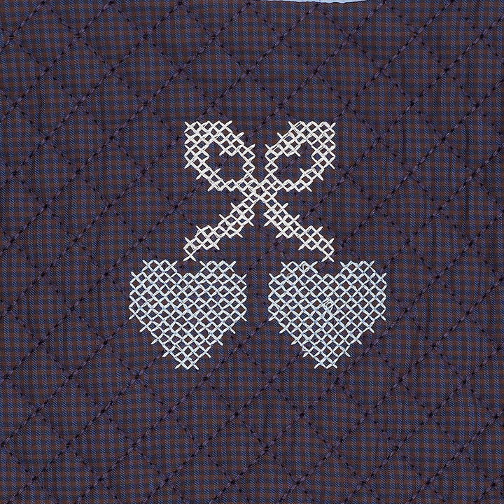 TERNET VEST M. QUILT OG BRODERI - BROWN BLUE CHECK COMB