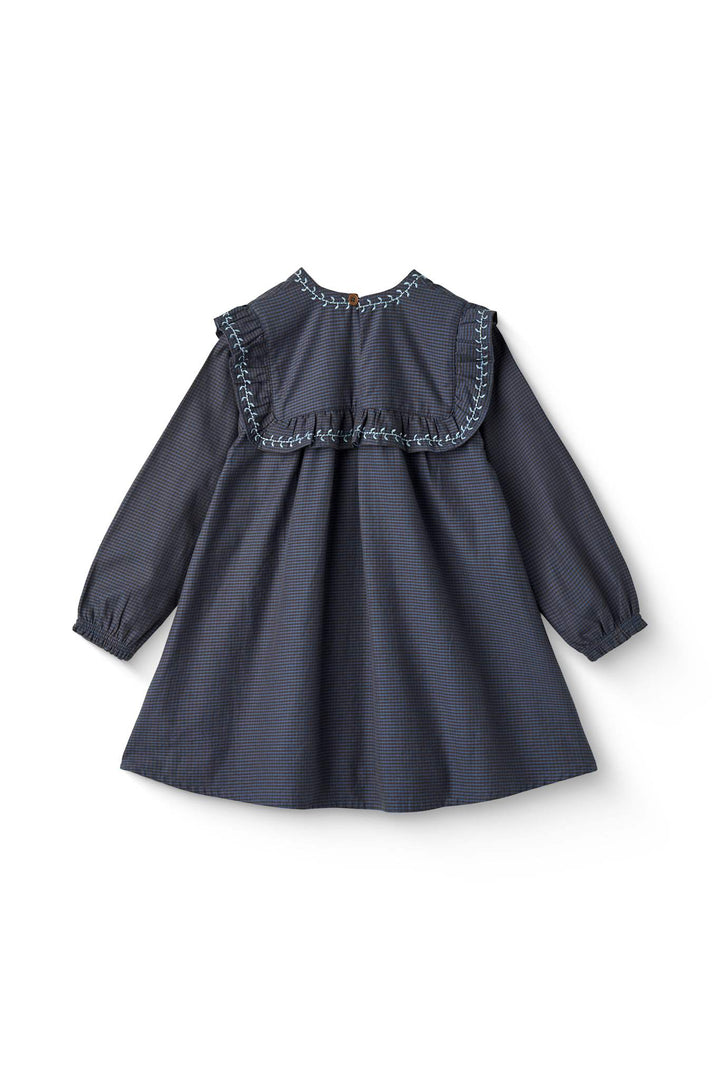 TERNET KJOLE M. BRODERI OG FLÆS - BROWN BLUE CHECK COMB