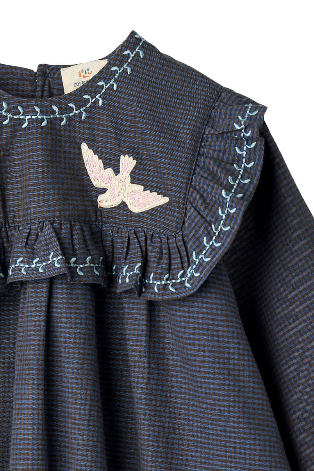 TERNET KJOLE M. BRODERI OG FLÆS - BROWN BLUE CHECK COMB