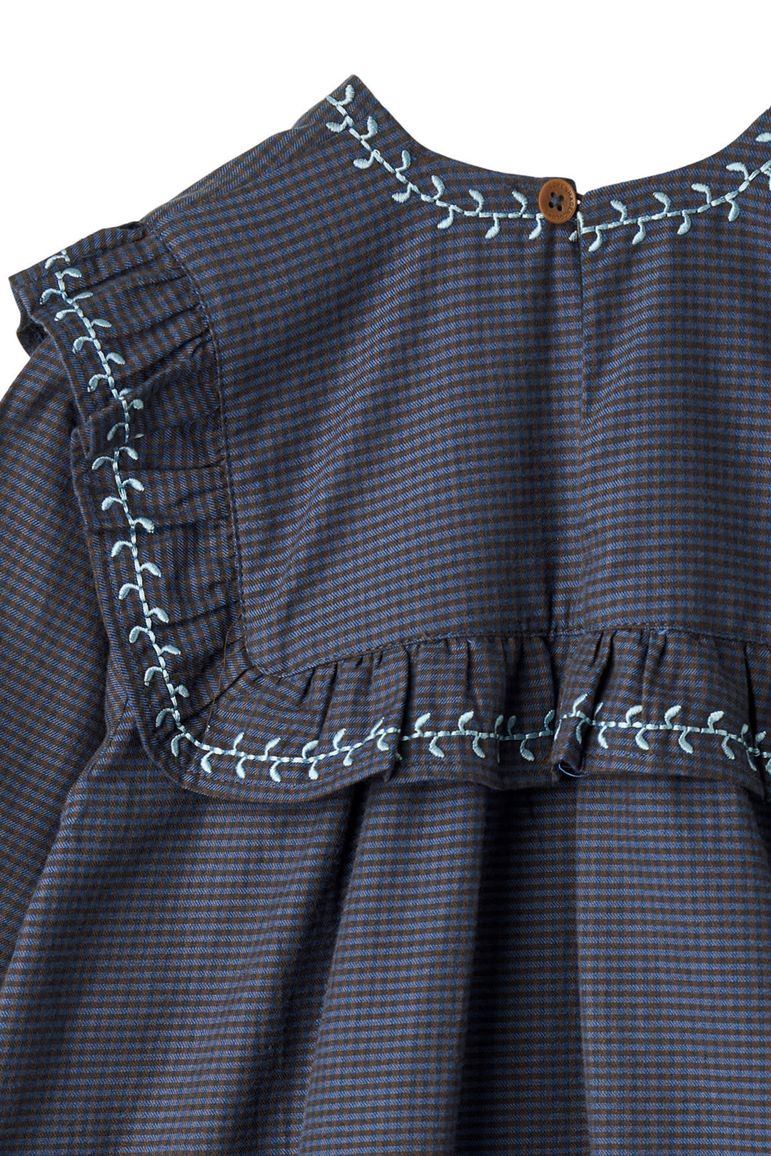 TERNET KJOLE M. BRODERI OG FLÆS - BROWN BLUE CHECK COMB