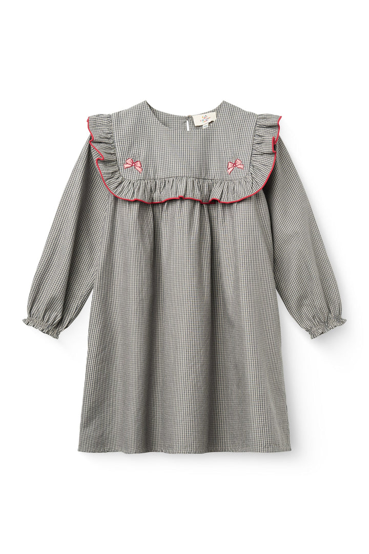 Ternet Kjole m. Flæse - GREY CHECK COMB