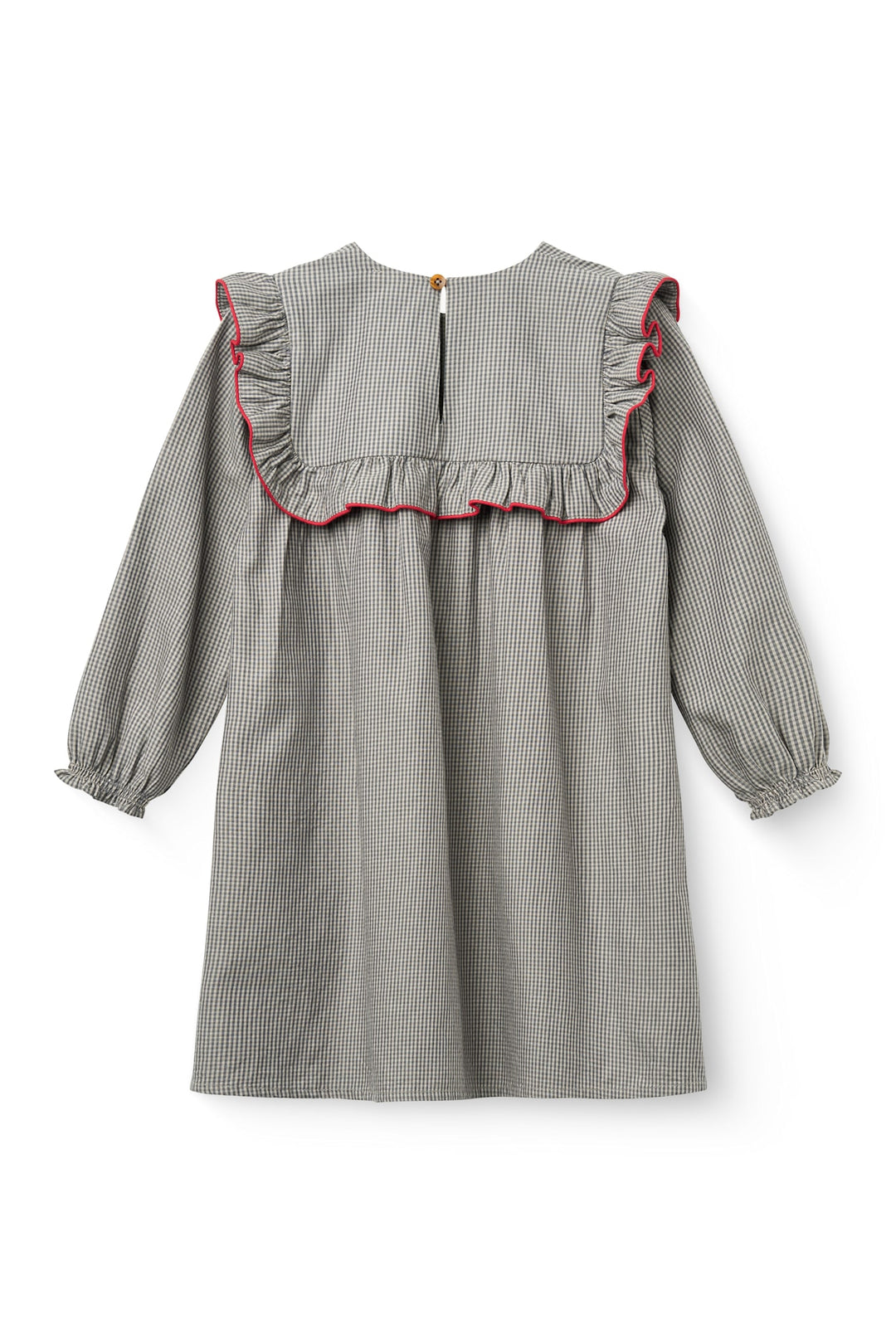 Langærmet kjole med broderi - GREY CHECK COMB