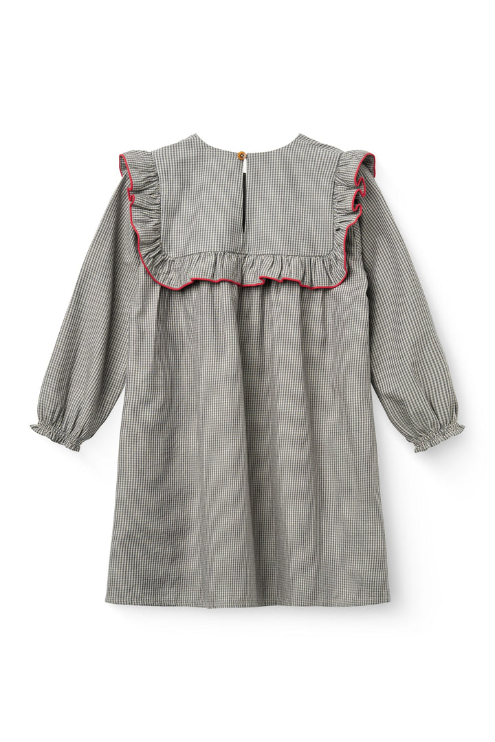 Ternet Kjole m. Flæse - GREY CHECK COMB