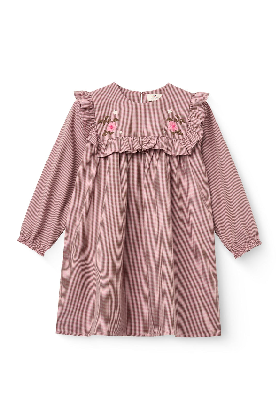 Langærmet kjole med broderi - WINTER ROSE CHECK COMB