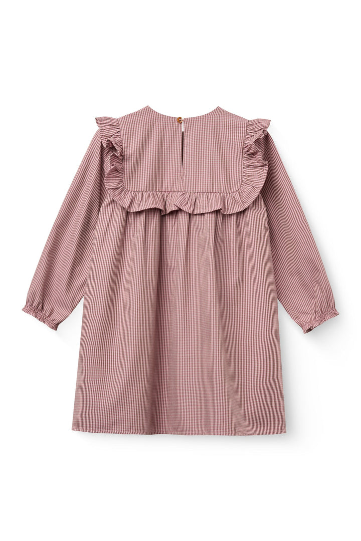Langærmet kjole med broderi - WINTER ROSE CHECK COMB