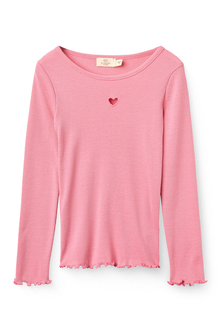 Modal Rib T-Shirt m. Broderi - Blossom Pink