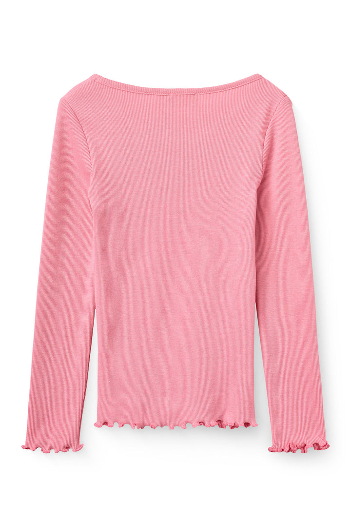 Modal Rib T-Shirt m. Broderi - Blossom Pink