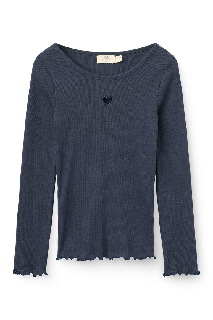 Modal Rib T-Shirt m. Broderi - Navy