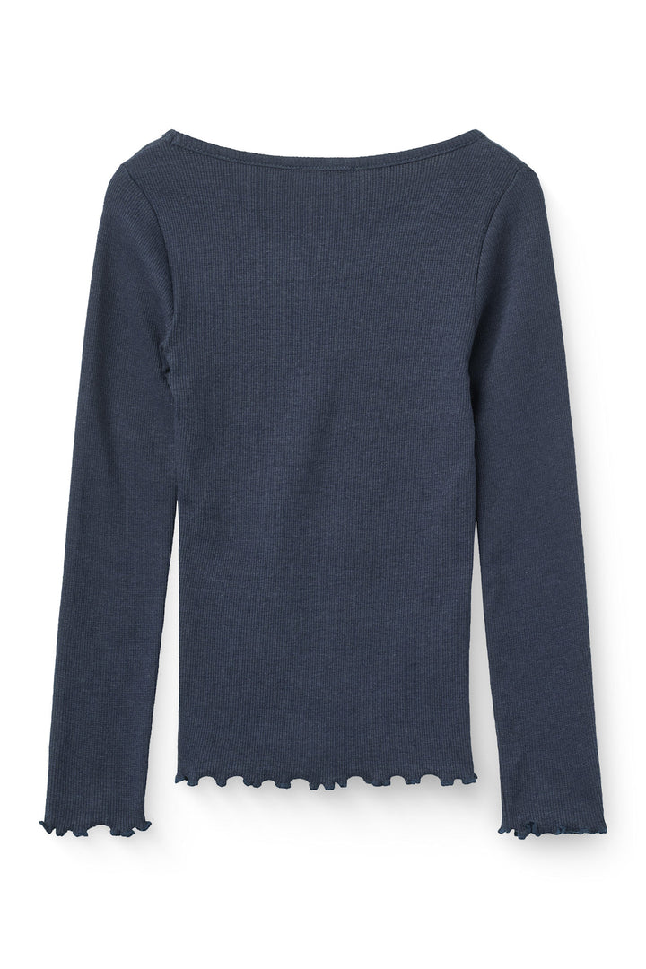 Modal Rib T-Shirt m. Broderi - Navy