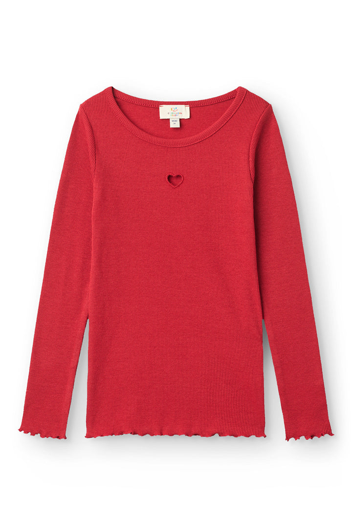 Modal Rib T-Shirt m. Broderi - Red