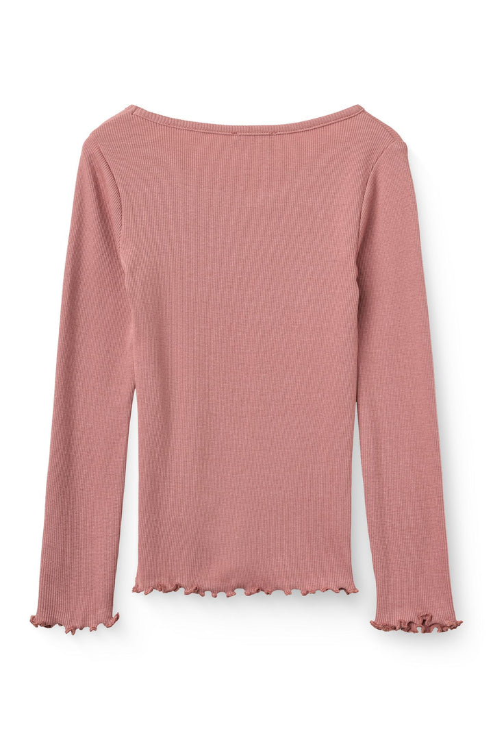 Modal Rib T-Shirt m. Broderi - Winter Rose