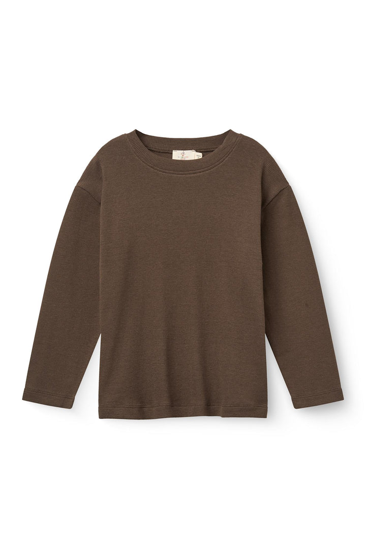 MODAL RIB BLUSE M LANGE ÆRMER - DK BROWN