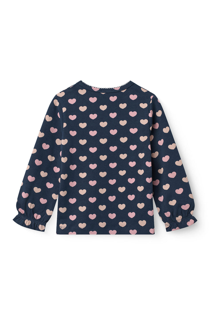 HEART AOP TEE LS W. PICOT - NAVY W BUBBLEGUM/CREAM