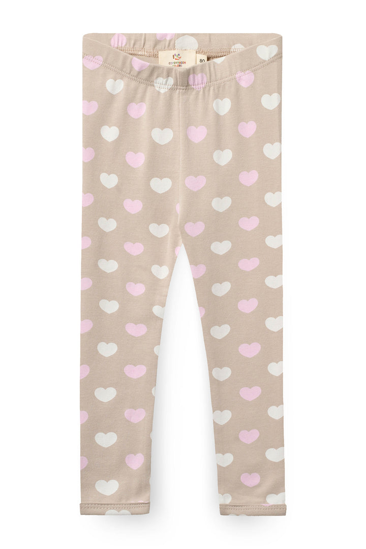 HEART AOP LEGGINS - BEIGE W. BUBBLEGUM/CREAM