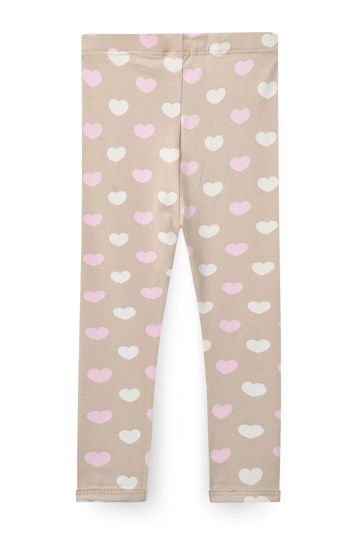 HEART AOP LEGGINS - BEIGE W. BUBBLEGUM/CREAM