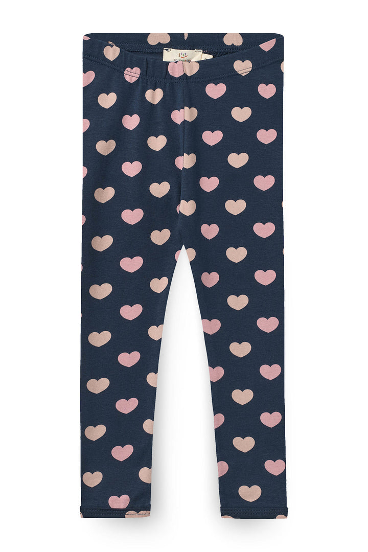 HEART AOP LEGGINS - NAVY W BUBBLEGUM/CREAM