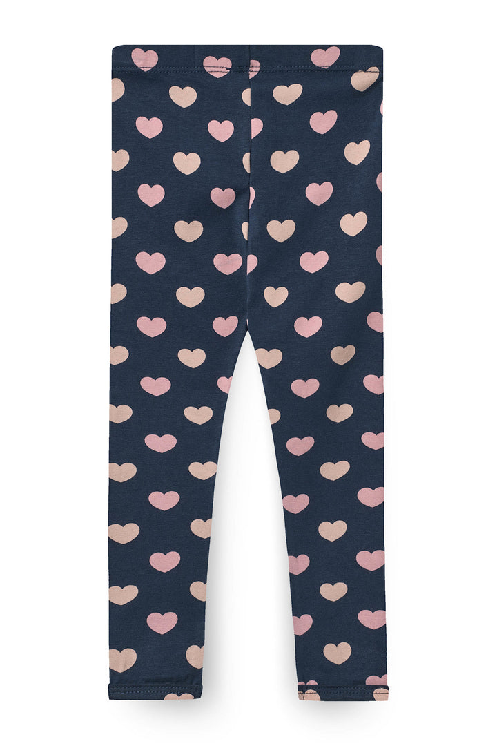 HEART AOP LEGGINS - NAVY W BUBBLEGUM/CREAM