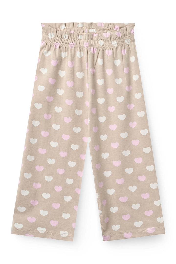 HEART AOP PANTS W. FRILL - BEIGE W. BUBBLEGUM/CREAM