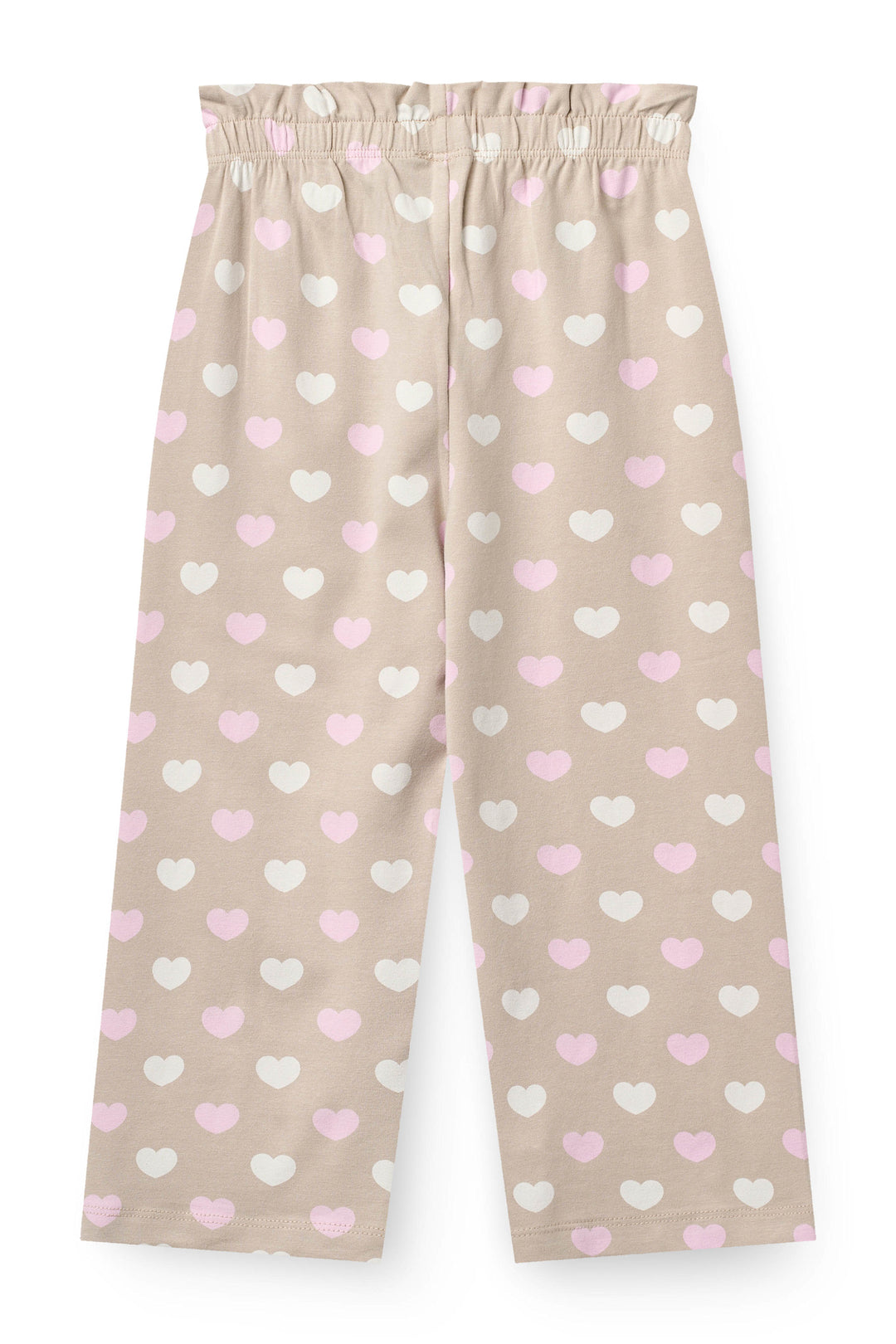 HEART AOP PANTS W. FRILL - BEIGE W. BUBBLEGUM/CREAM