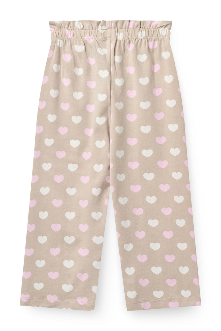HEART AOP PANTS W. FRILL - BEIGE W. BUBBLEGUM/CREAM