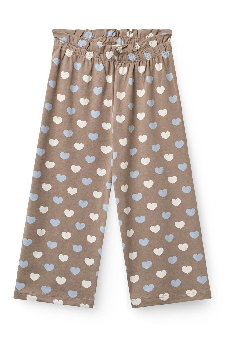 HEART AOP PANTS W. FRILL - TAUPE W. IT BLUE/CREAM