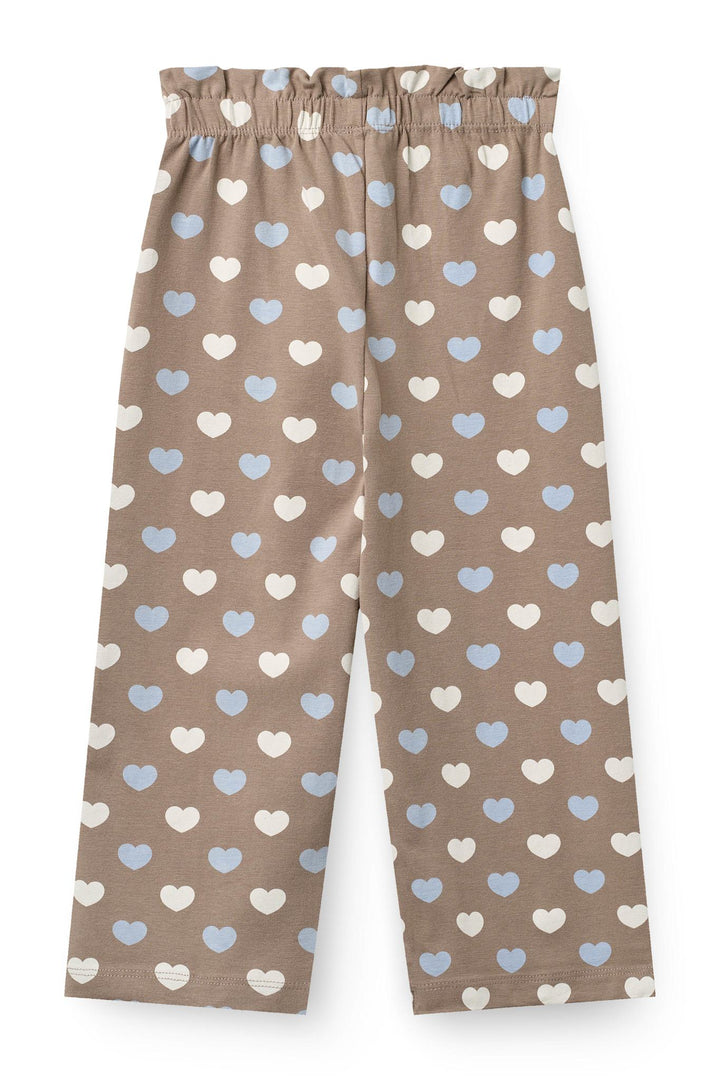 HEART AOP PANTS W. FRILL - TAUPE W. IT BLUE/CREAM