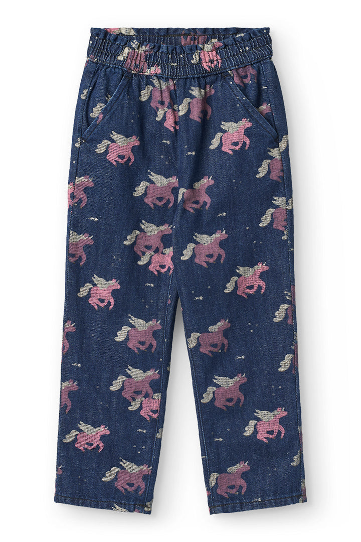 Denimjeans m. Enhjørning og Flæse i Taljen - Dark Unicorn Wash