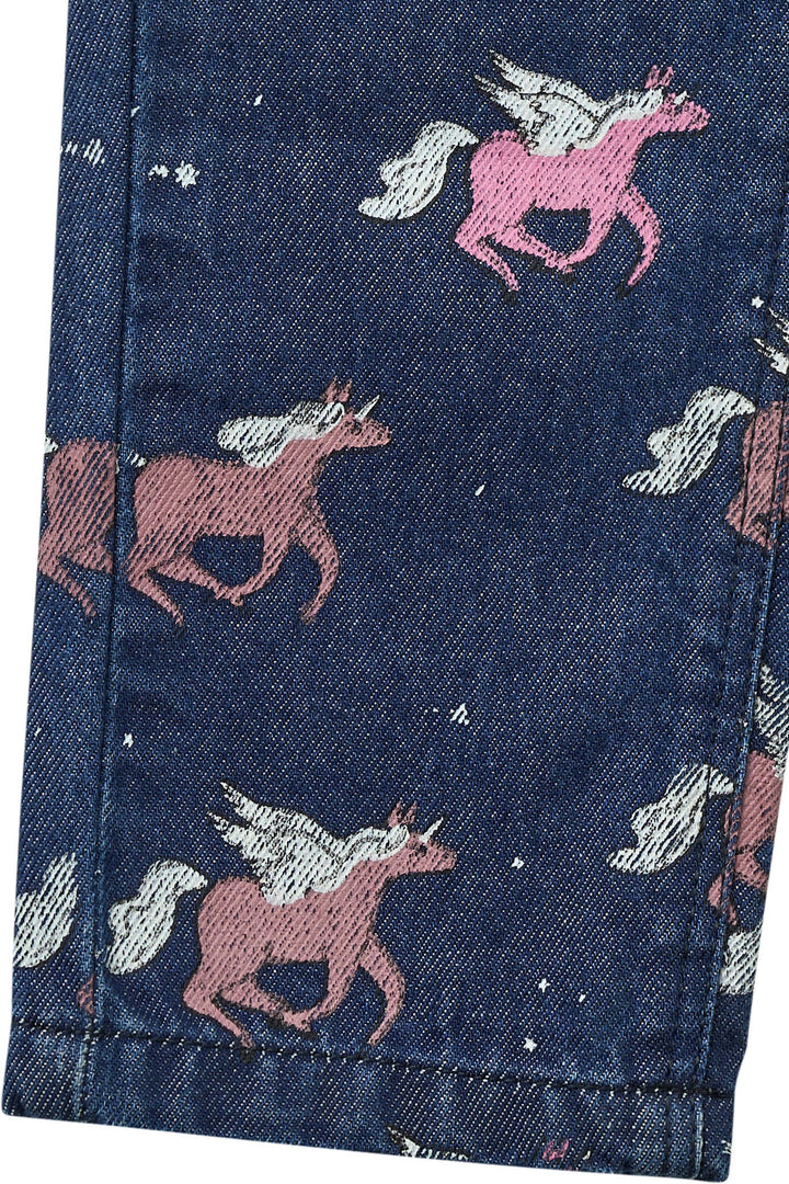 Denimjeans m. Enhjørning og Flæse i Taljen - Dark Unicorn Wash