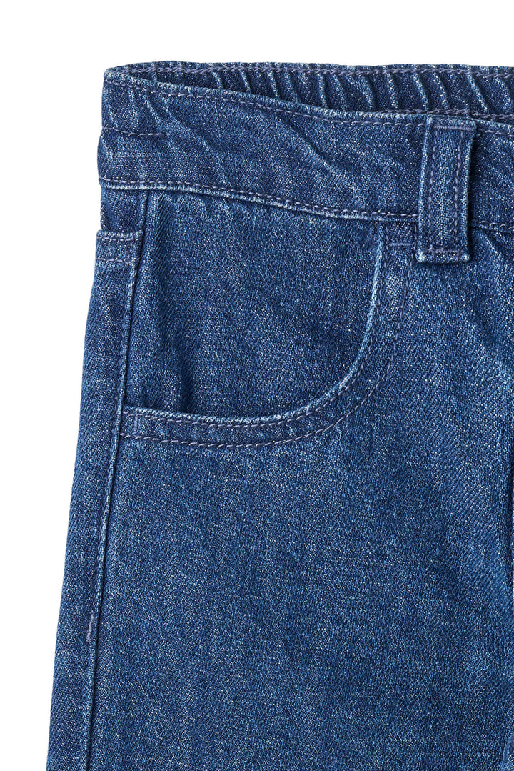 BRED JEANS M. BRODERI PÅ LOMME - DARK INDIGO BLUE WASHED