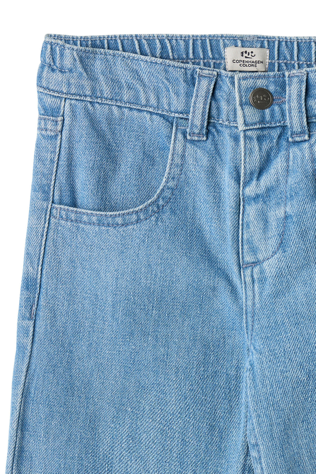 BRED JEANS M. BRODERI PÅ LOMME - LT BLUE INDIGO WASHED