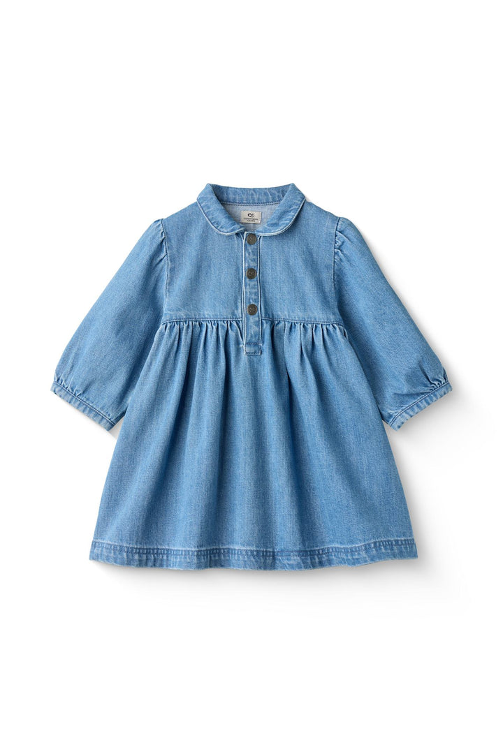 DENIM KJOLE M PUFF ÆRMER - INDIGO BLUE WASHED
