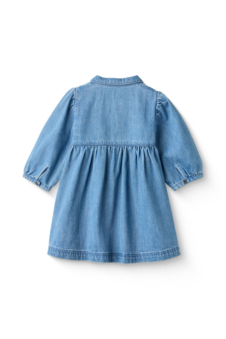 DENIM KJOLE M PUFF ÆRMER - INDIGO BLUE WASHED