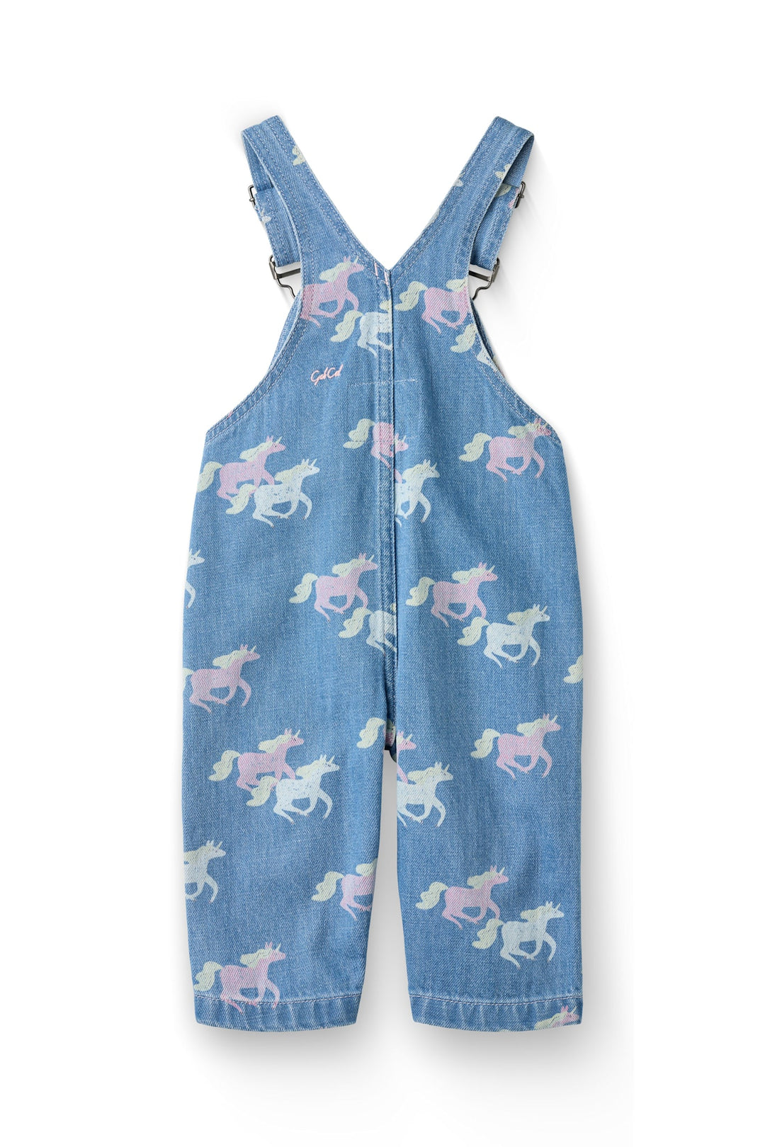 BABY DENIM OVERALLS M UNICORN PRINT - INDIGO BLUE WASHED W UNICORN